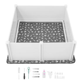 Dogs Whelping Box, 60 x 60 x 24 inch, Plastic PVC Puppies Playpen with Height Adjustable Door and Washable Pee Pad