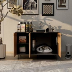 Litter Box Enclosure, Cat Litter Box Furniture With Hidden Plug, 3 Doors,Indoor Cat Washroom Storage Bench Side Table Cat House, Large Wooden Enc (Option: Defaulttitle)